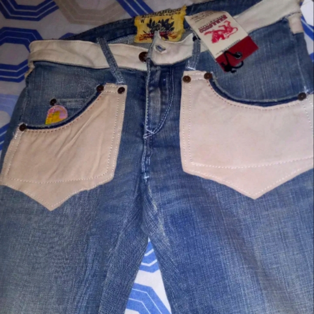 Pink low rise jeans with pink rhinestones